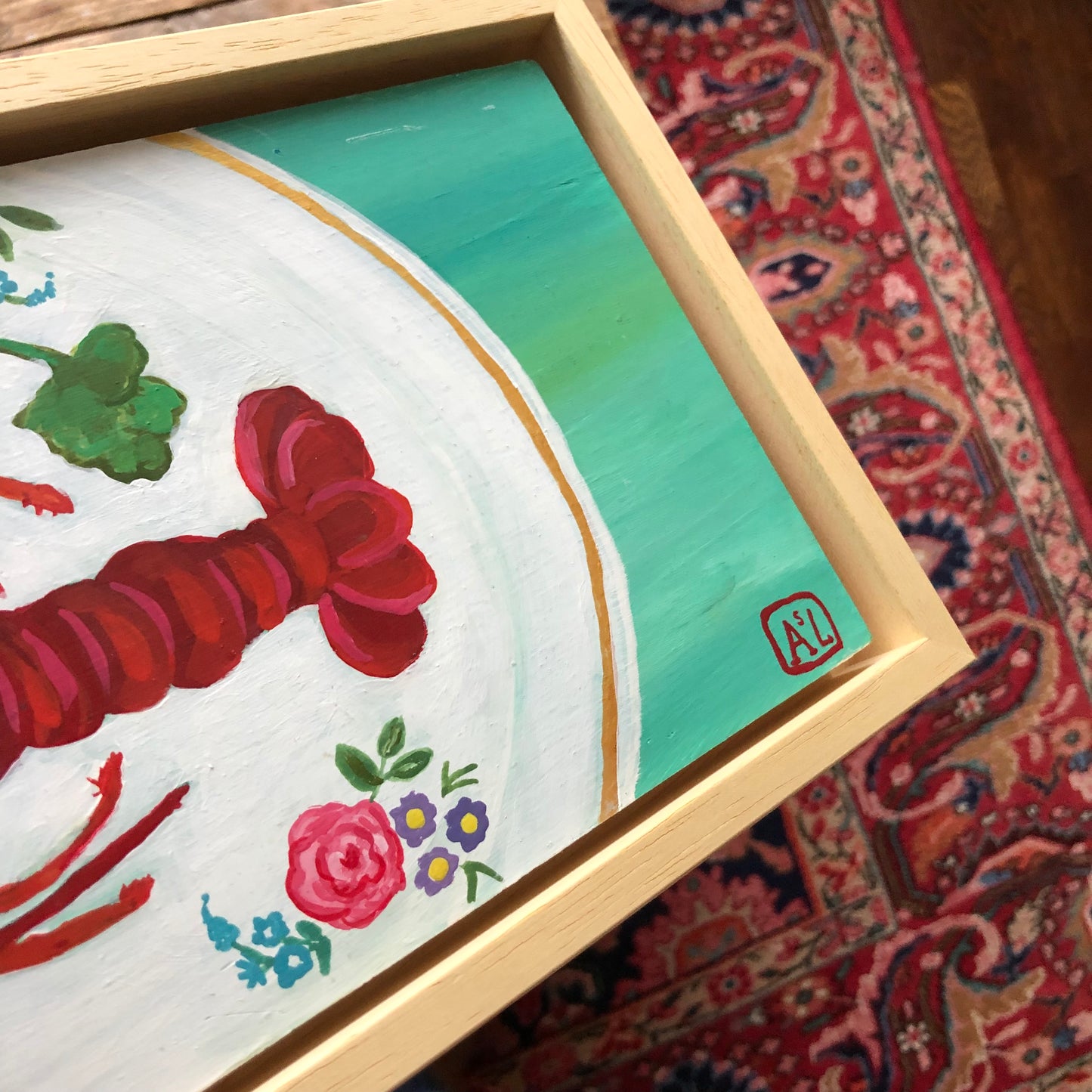 Schilderij Rode Kreeft Stilleven | Handgeschilderd Keuken Kunst